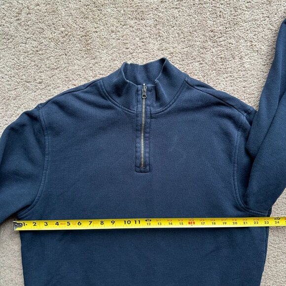 LL Bean Sweater Mens Large Tall 1/4 Zip Mock Neck Flannel Lined Thick Navy Blue - Picture 9 of 10
